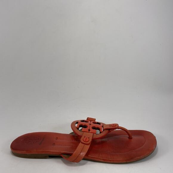 Tory Burch Miller Cloud Logo Sandals Womens Size 6.5 M Orange Leather - Picture 2 of 9
